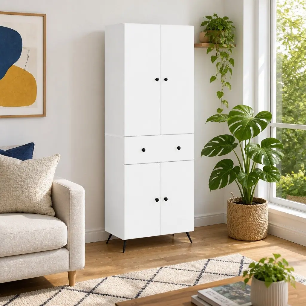 White Furniture Set 2 Pieces Modern Living Room Storage Modular Design