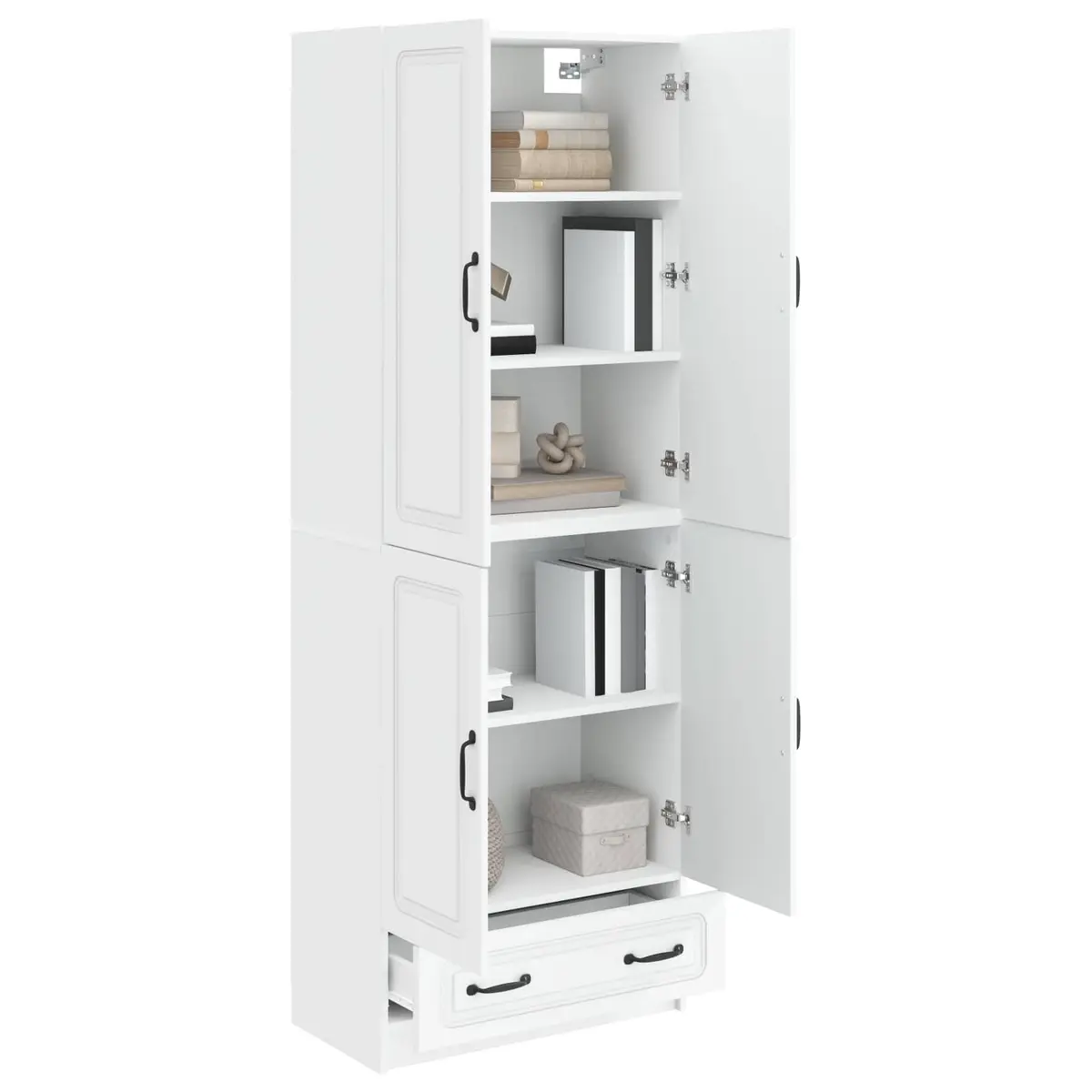 White Cabinet Set 2 Pieces Contemporary Engineered Wood Furniture Home Storage Living Room