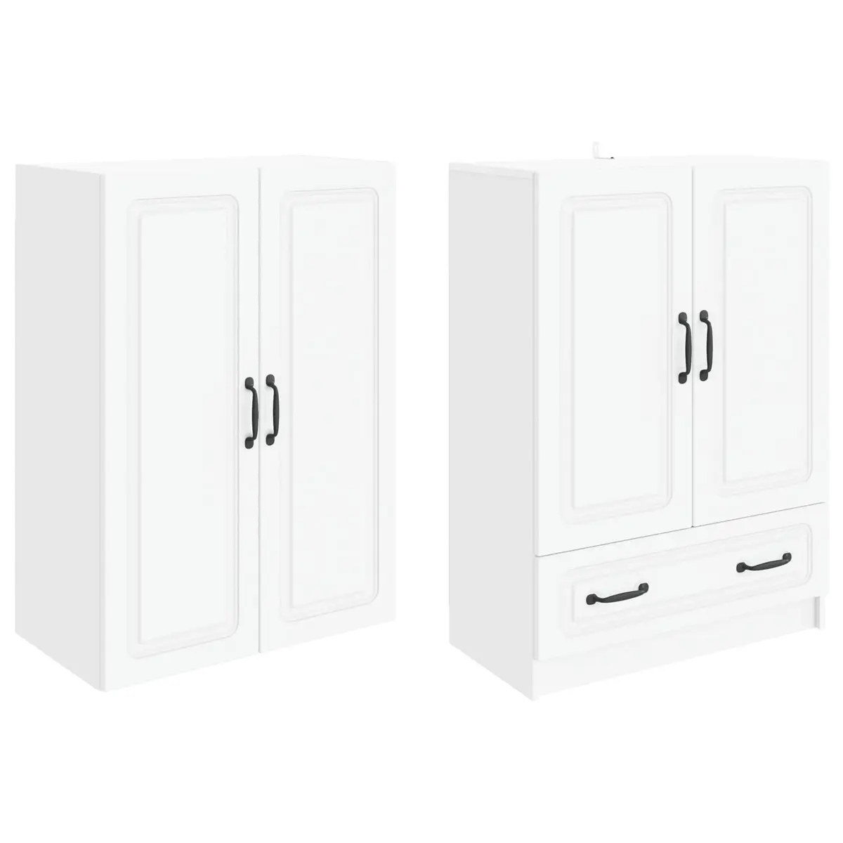 White Cabinet Set 2 Pieces Contemporary Engineered Wood Furniture Home Storage Living Room