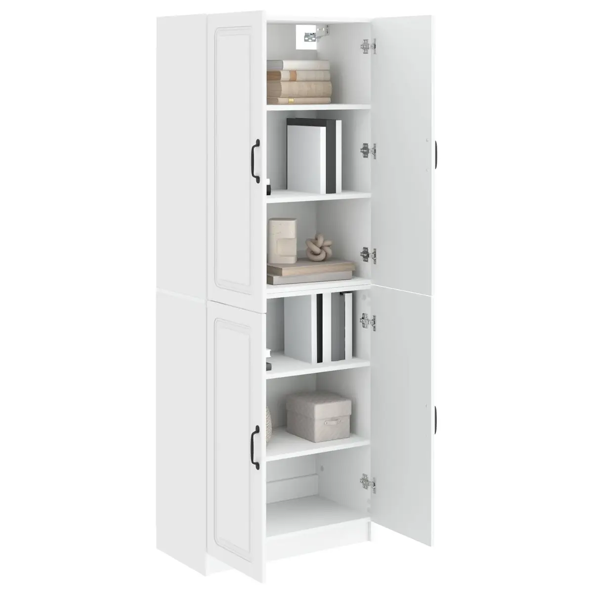 2 Piece White Storage Cabinet Set Engineered Wood Compartment Shelves