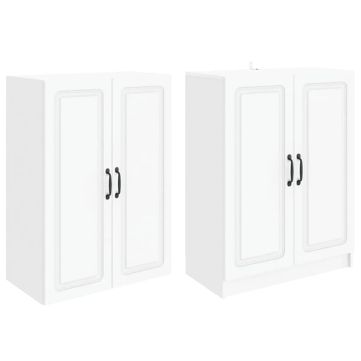 2 Piece White Storage Cabinet Set Engineered Wood Compartment Shelves