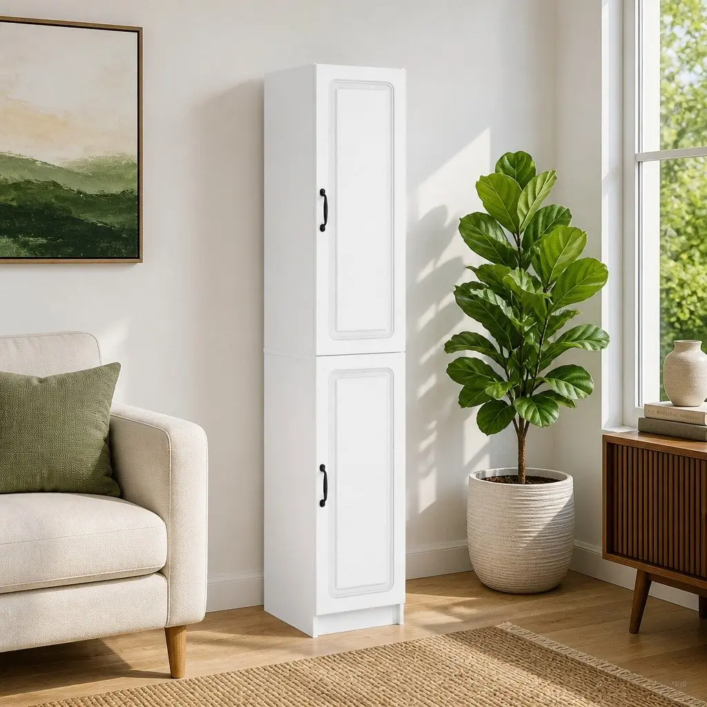 Cabinet Set 2 Pieces White Storage Furniture Living Room Bedroom Compartments