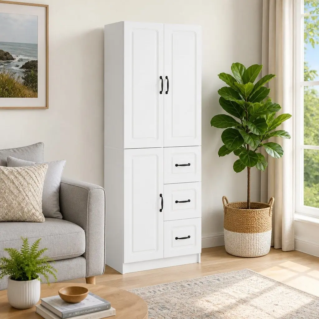 Cabinet Set Modern White 2 Pieces Engineered Wood Storage Living Room Organiser