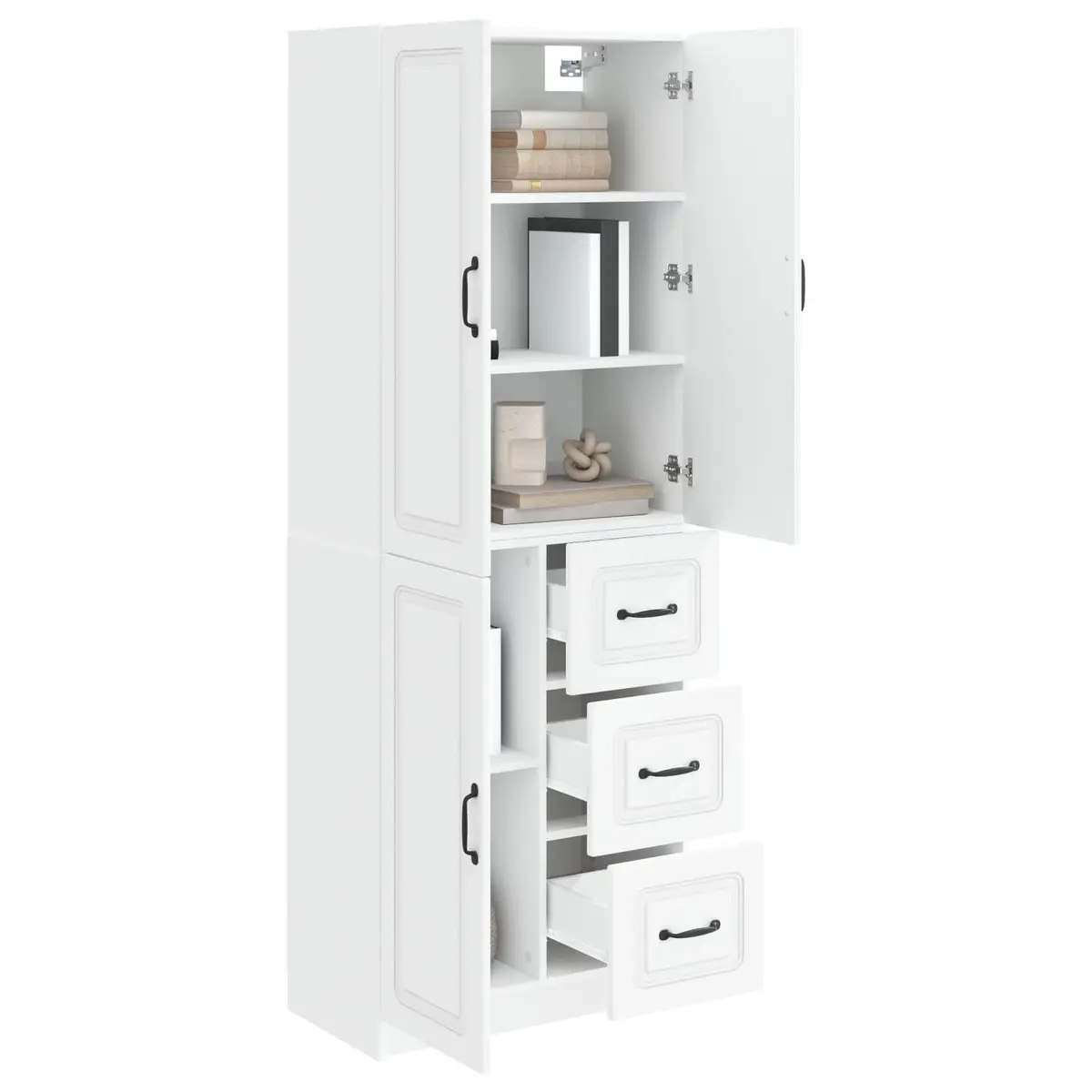 Cabinet Set Modern White 2 Pieces Engineered Wood Storage Living Room Organiser