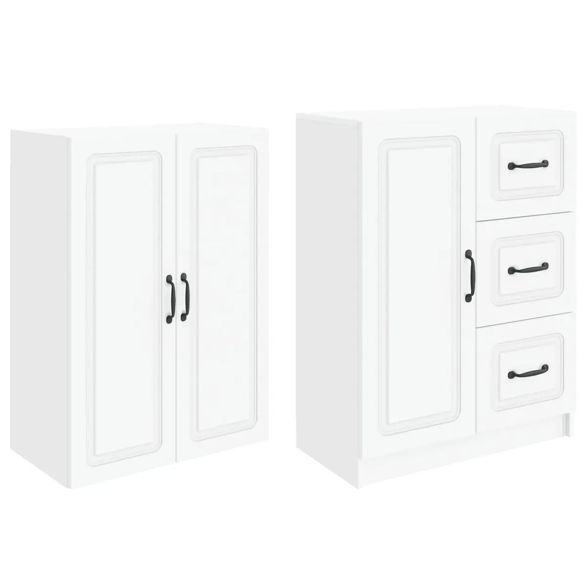 Cabinet Set Modern White 2 Pieces Engineered Wood Storage Living Room Organiser