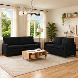 Modern Black Velvet 2 Piece Sofa Set for Cozy Living Rooms