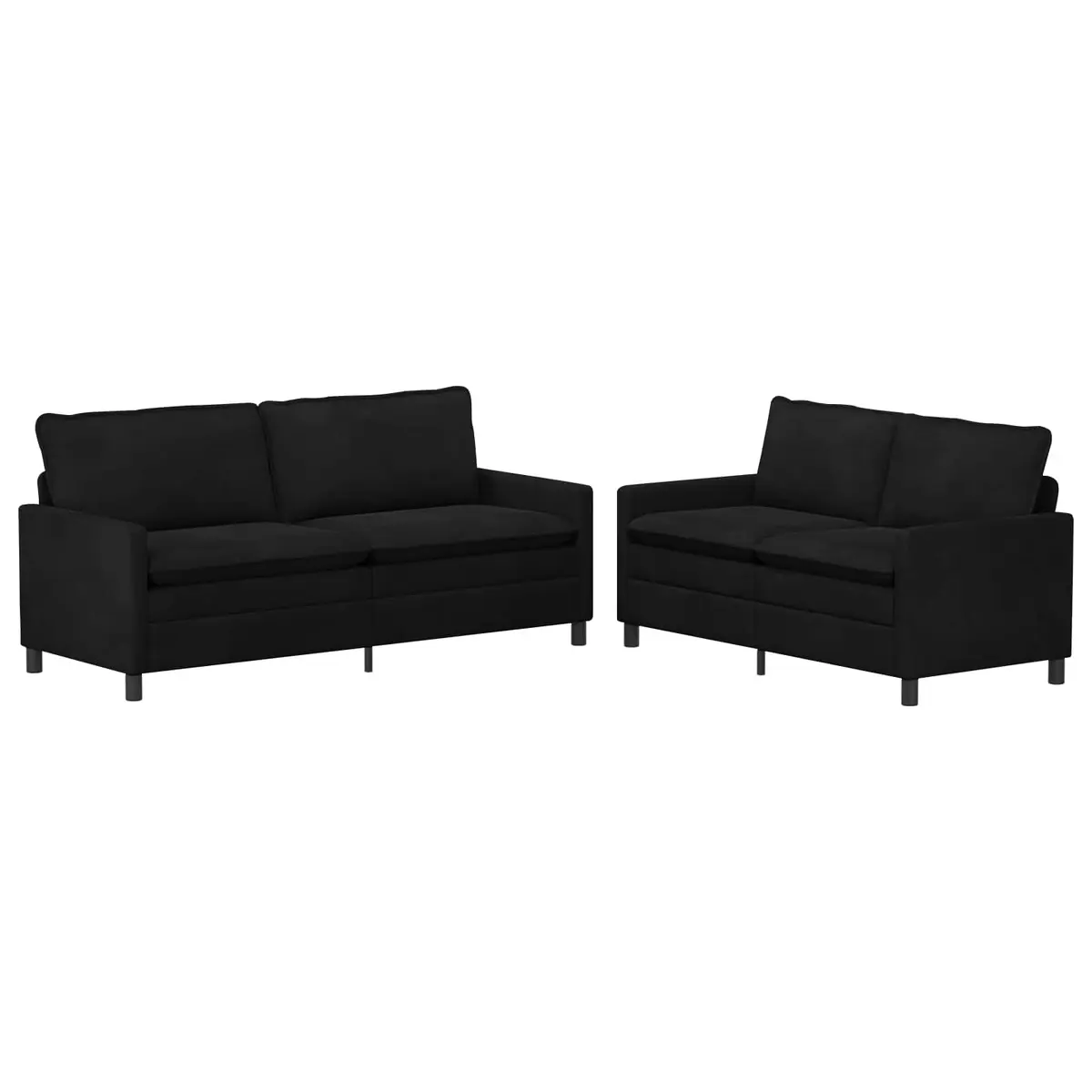2 Piece Sofa Set Modern Black Velvet Double Layer Cushions Metal Frame