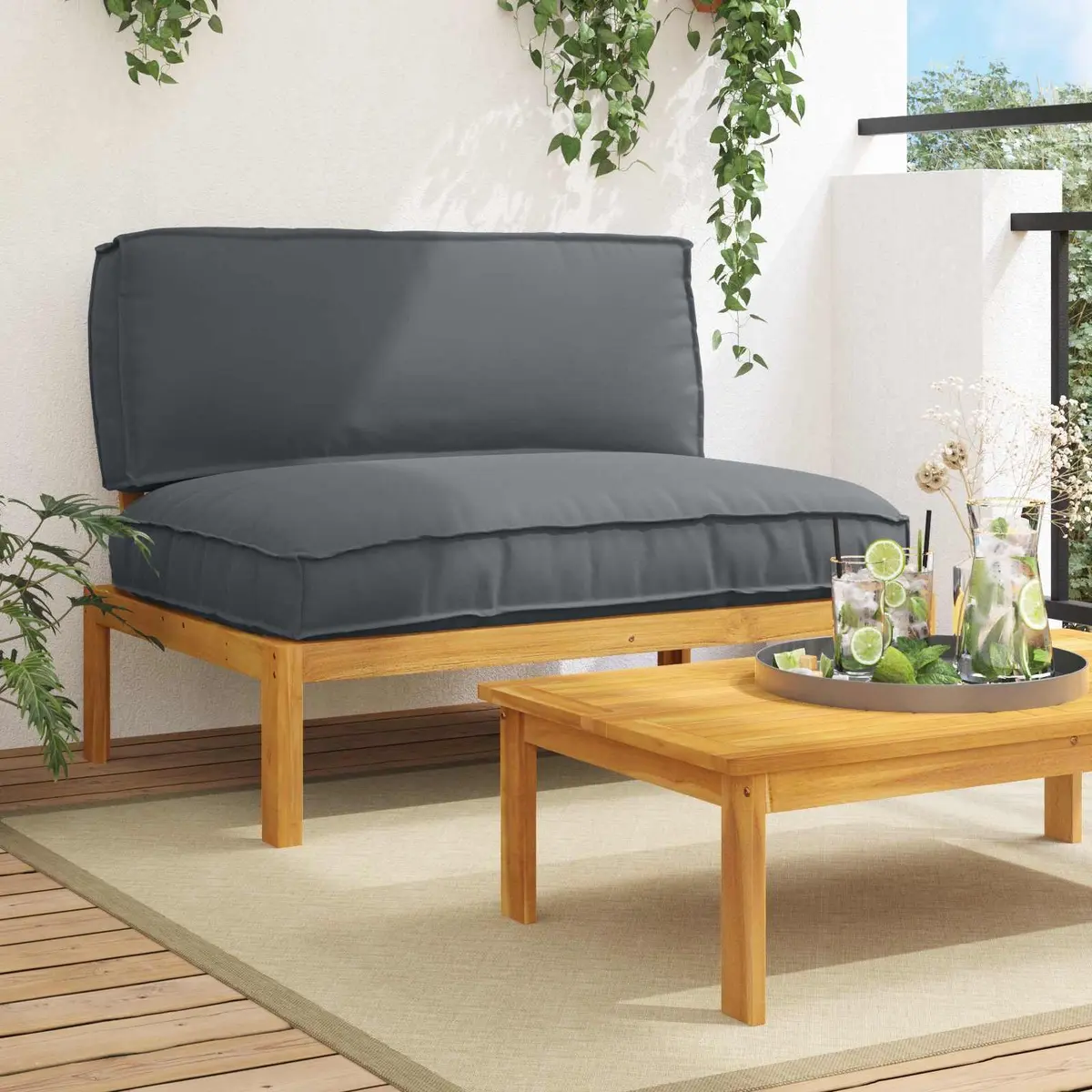 Sofa Set Anthracite Modular Outdoor Garden Furniture Solid Acacia Wood