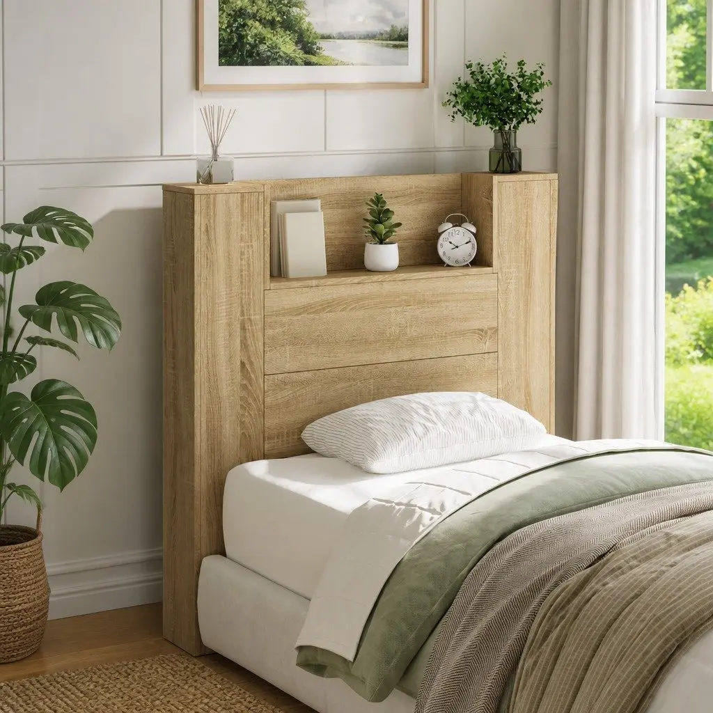 Storage Headboard with RGB LED Lights and Shelf
