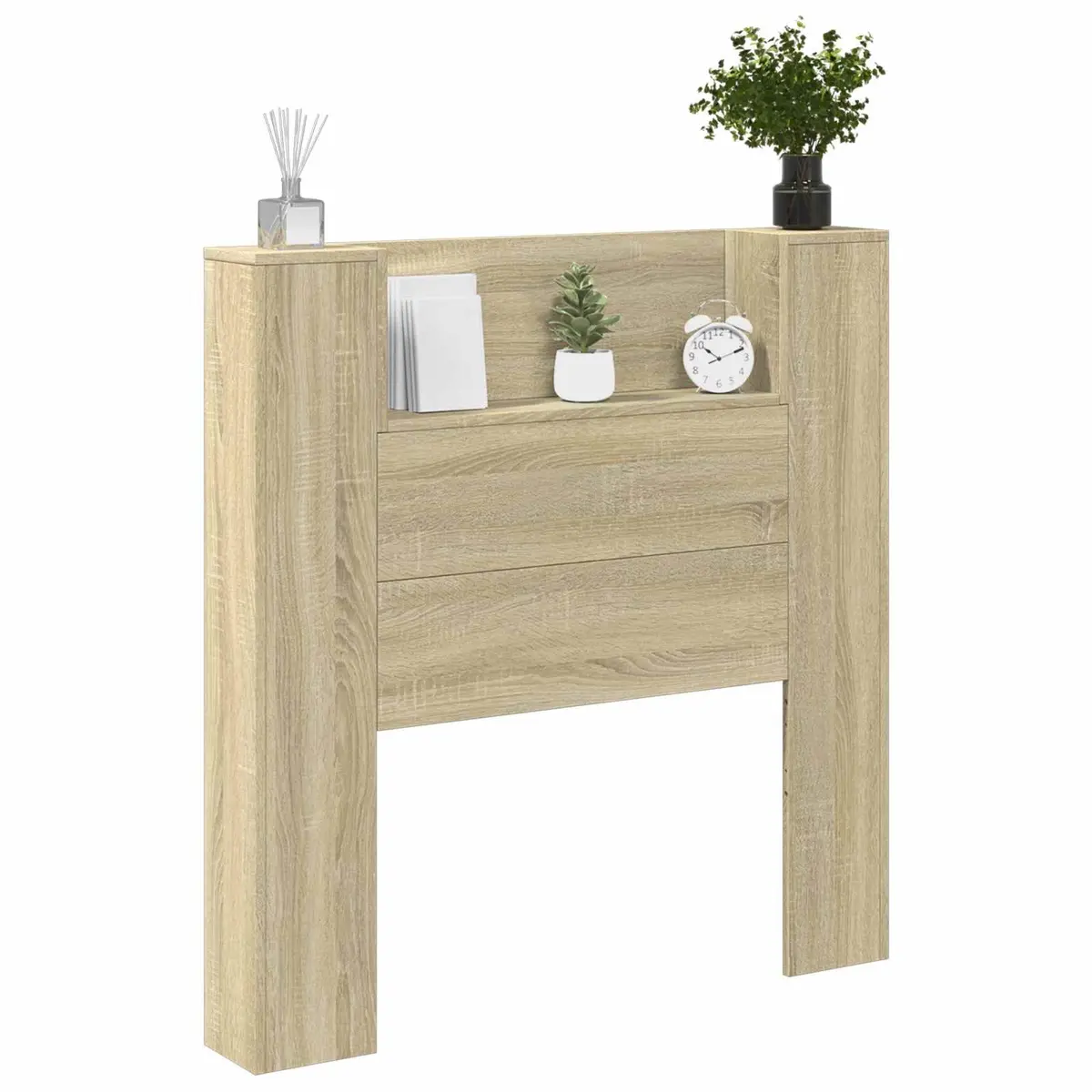 Storage Headboard RGB LED Lights Engineered Wood Bedroom Furniture Shelf