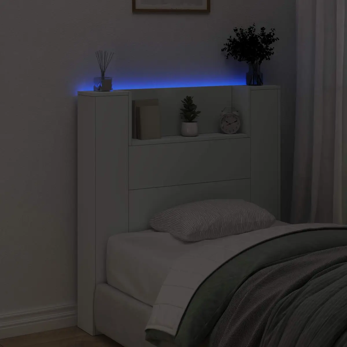 Storage Headboard with RGB LED Lights White Engineered Wood