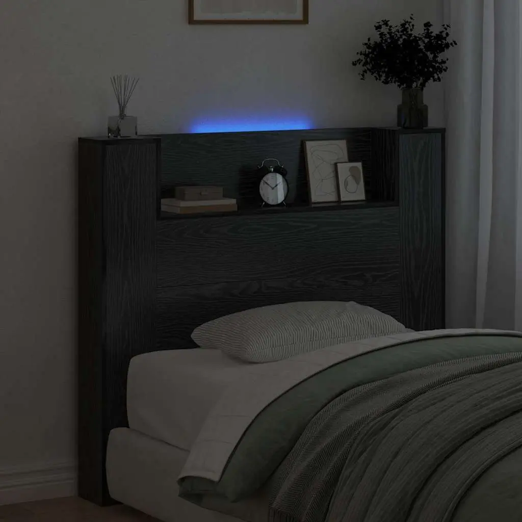 Storage Headboard with RGB LED Lights and Shelf