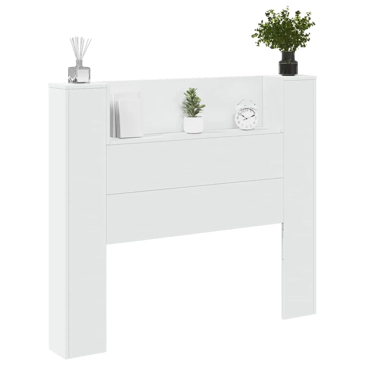White Engineered Wood Storage Headboard with LED Lights