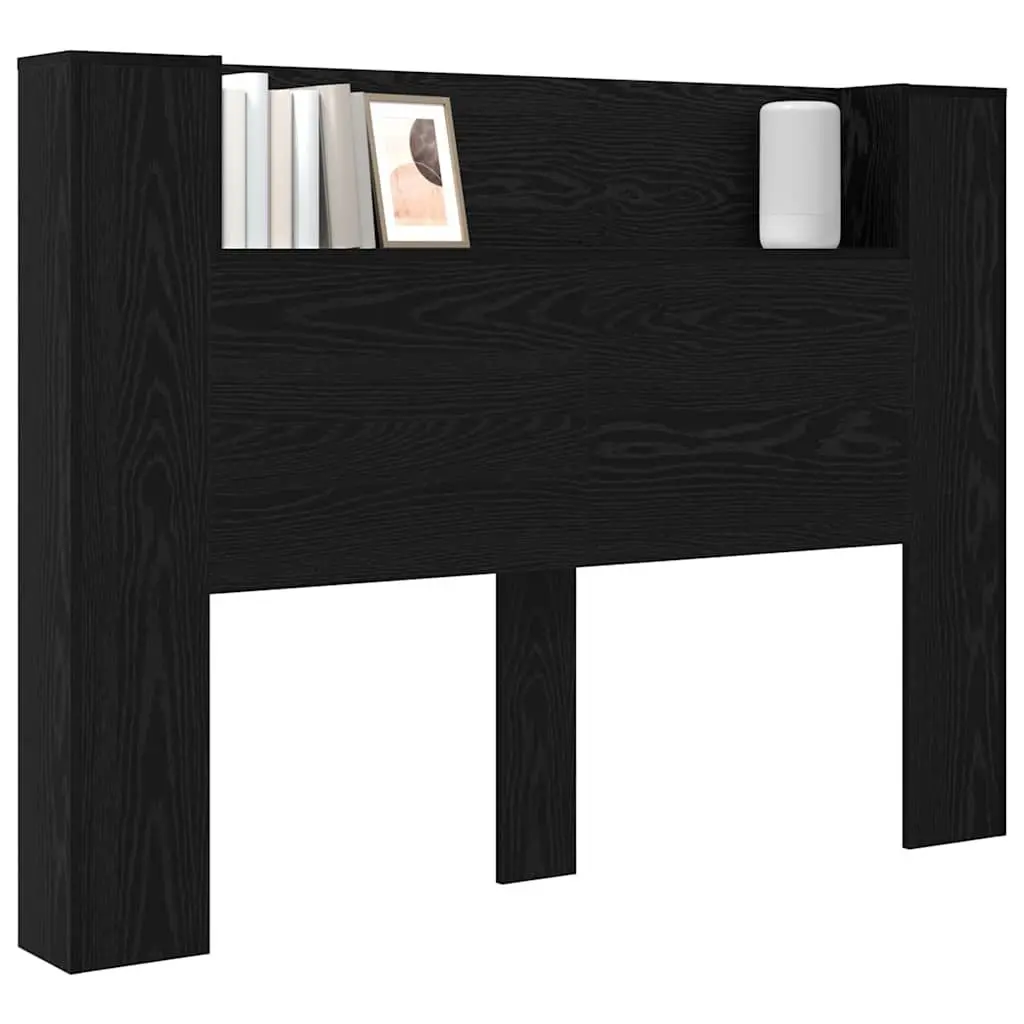 Storage Headboard Black Engineered Wood with RGB LED Lights
