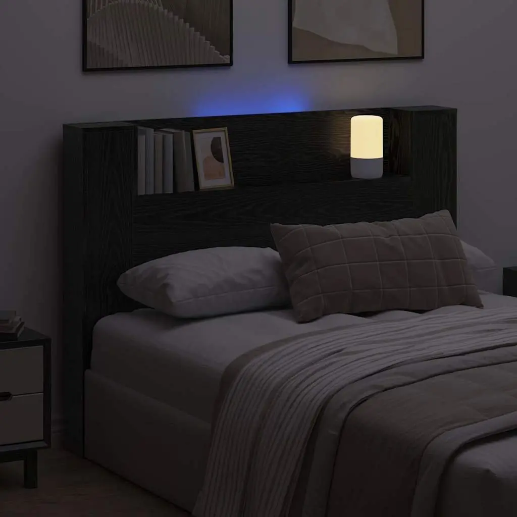 Storage Headboard Black Engineered Wood with RGB LED Lights