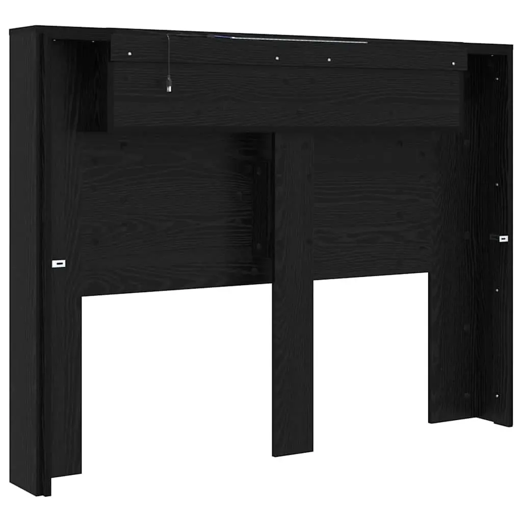 Storage Headboard Black Engineered Wood with RGB LED Lights