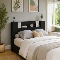 Cozy Storage Headboard with RGB LED Lights in Black