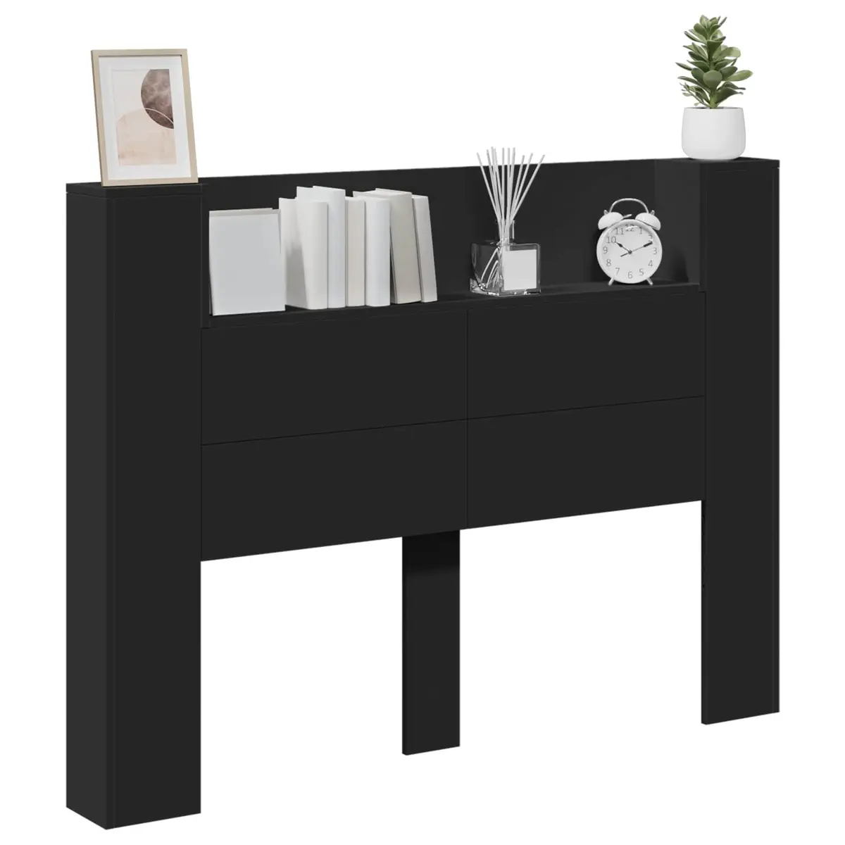Storage Headboard with RGB LED Lights in Black