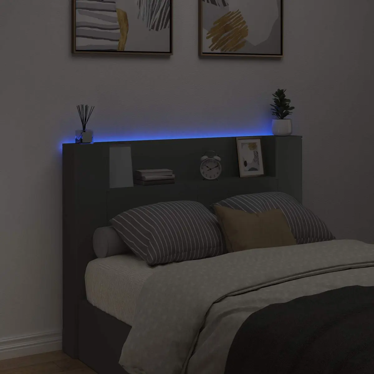 Storage Headboard with RGB LED Lights in Black