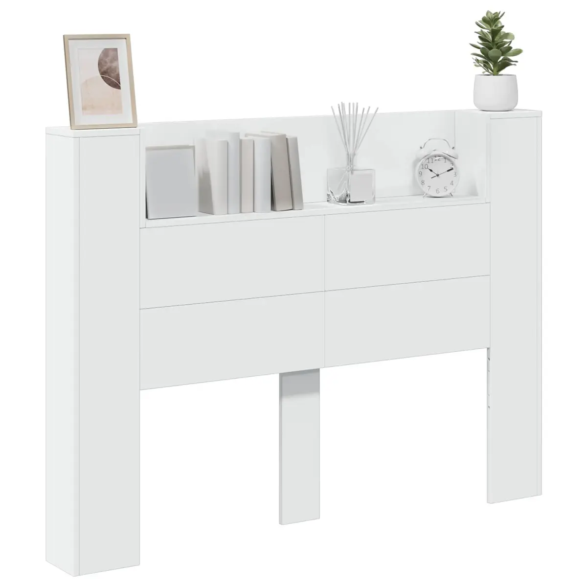 Storage Headboard with RGB LED Lights White Engineered Wood Bedroom Shelf