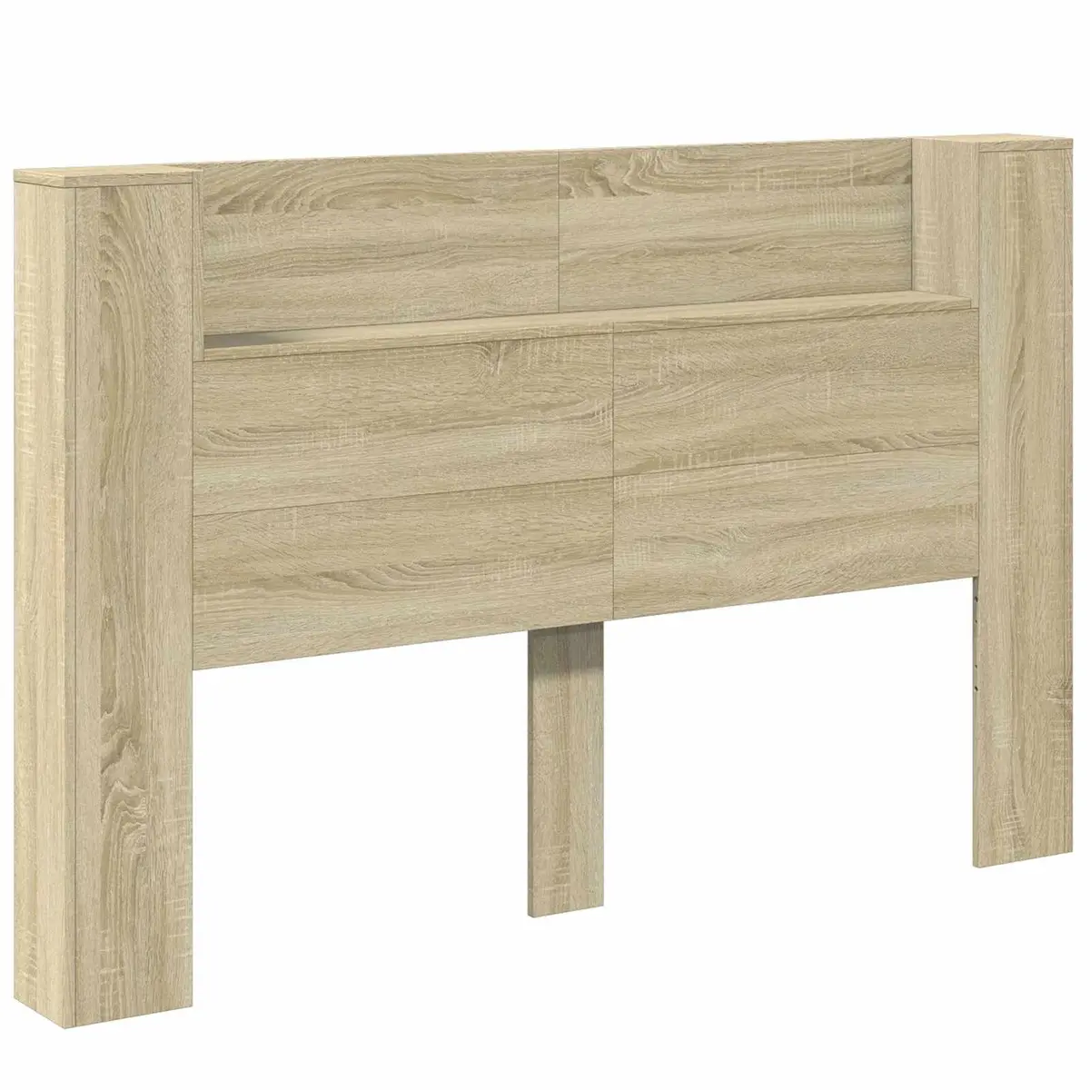 Storage Headboard with LED Lights Engineered Wood Bedroom Furniture Shelves