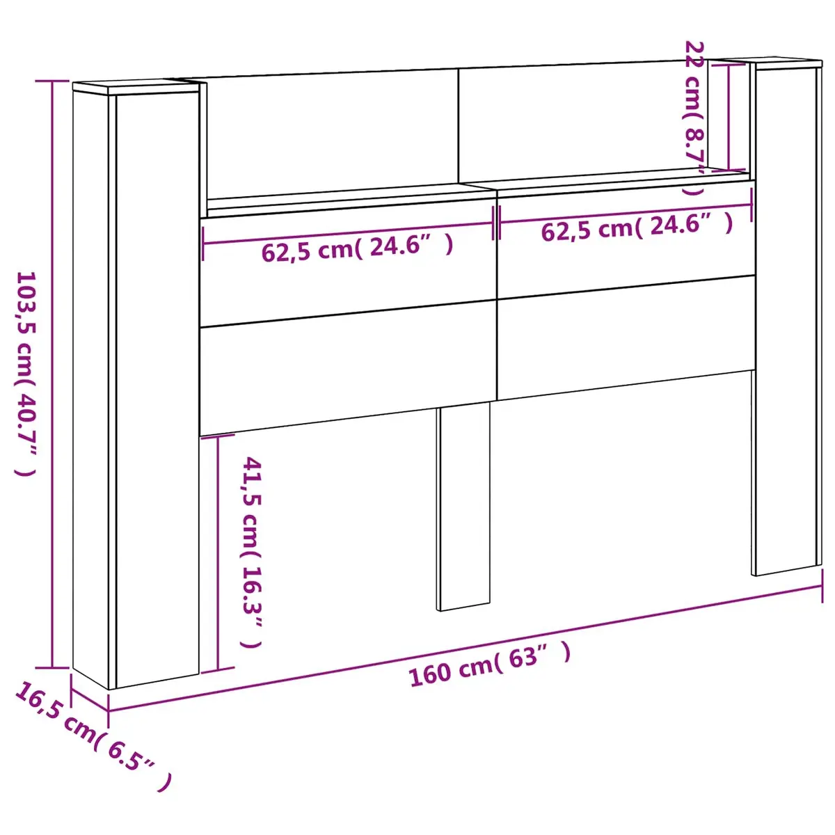 Storage Headboard with LED Lights Engineered Wood Bedroom Furniture Shelves