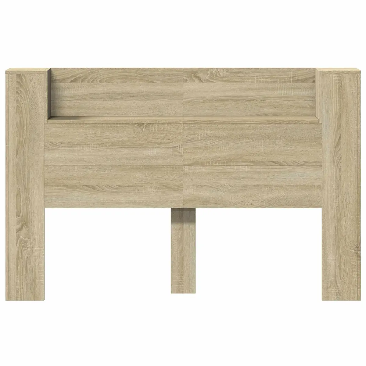 Storage Headboard with LED Lights Engineered Wood Bedroom Furniture Shelves