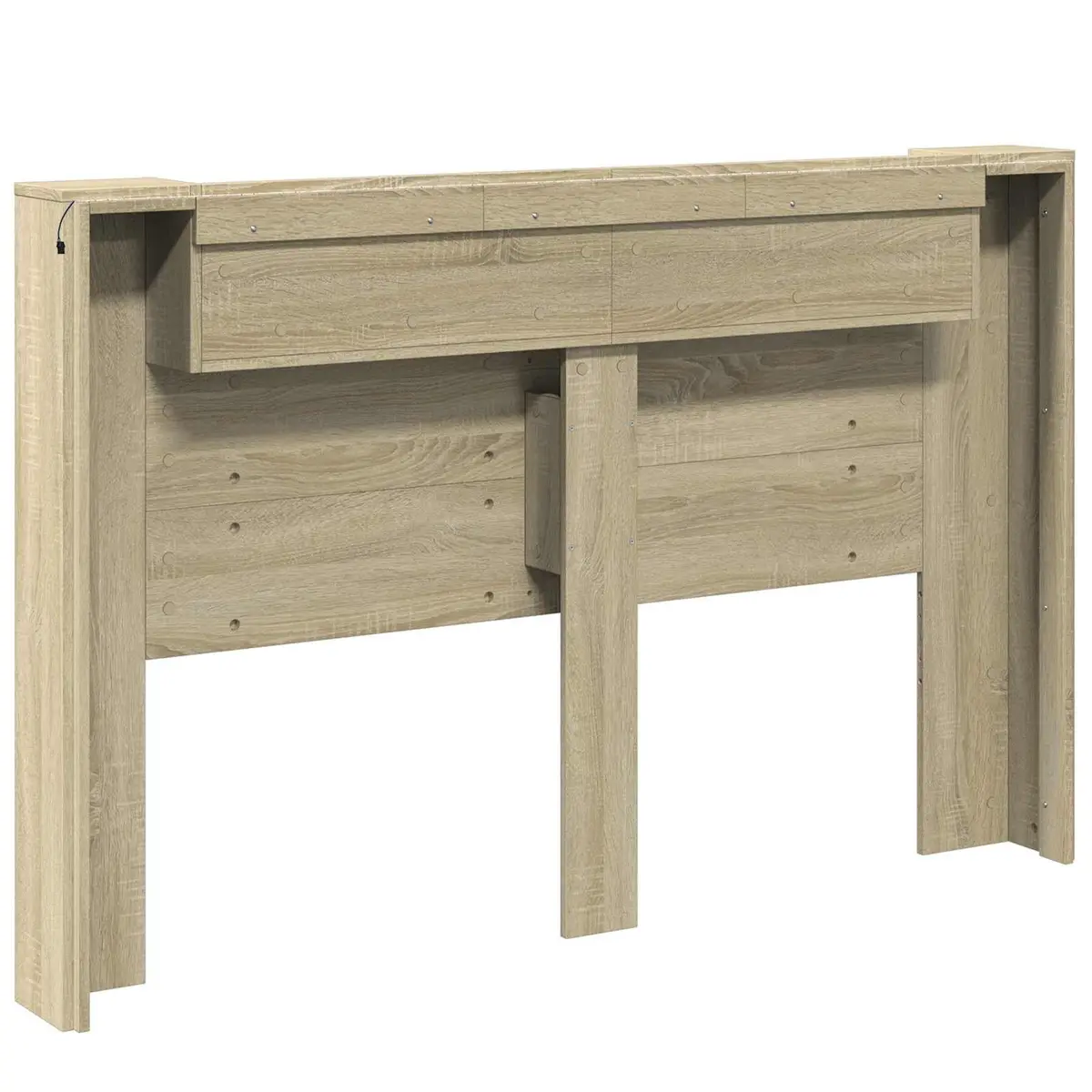 Storage Headboard with LED Lights Engineered Wood Bedroom Furniture Shelves