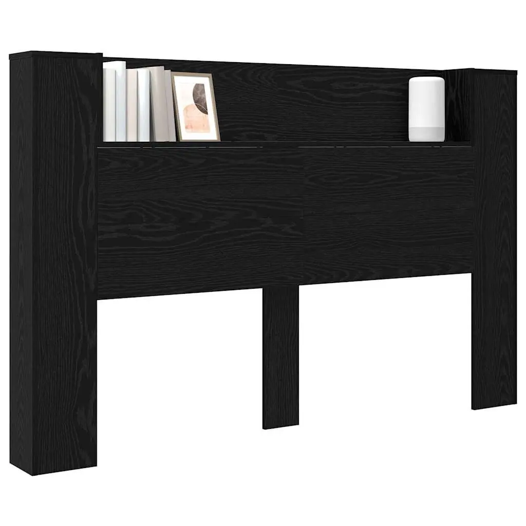 Storage Headboard with RGB LED Lights Black Engineered Wood