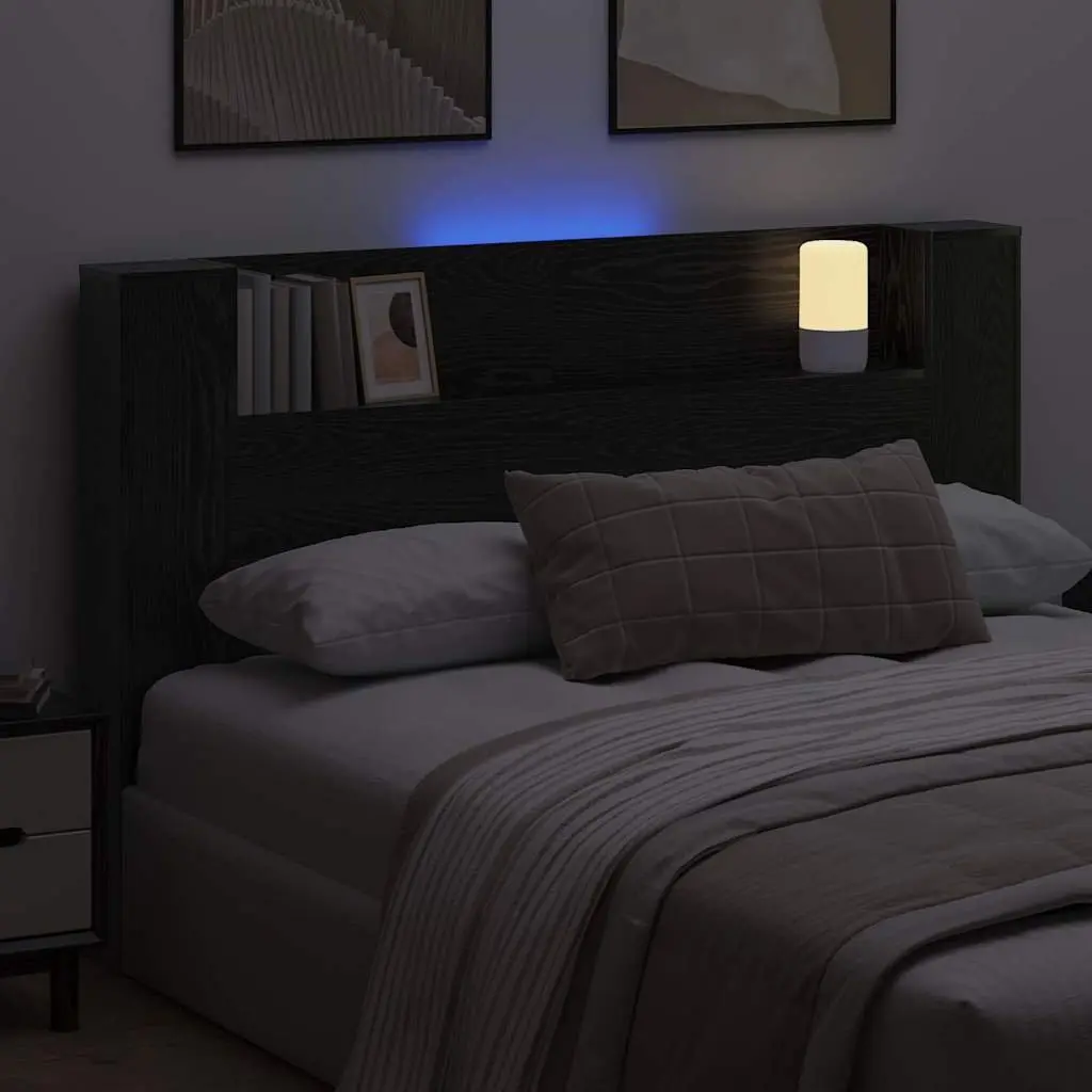 Storage Headboard with RGB LED Lights Black Engineered Wood