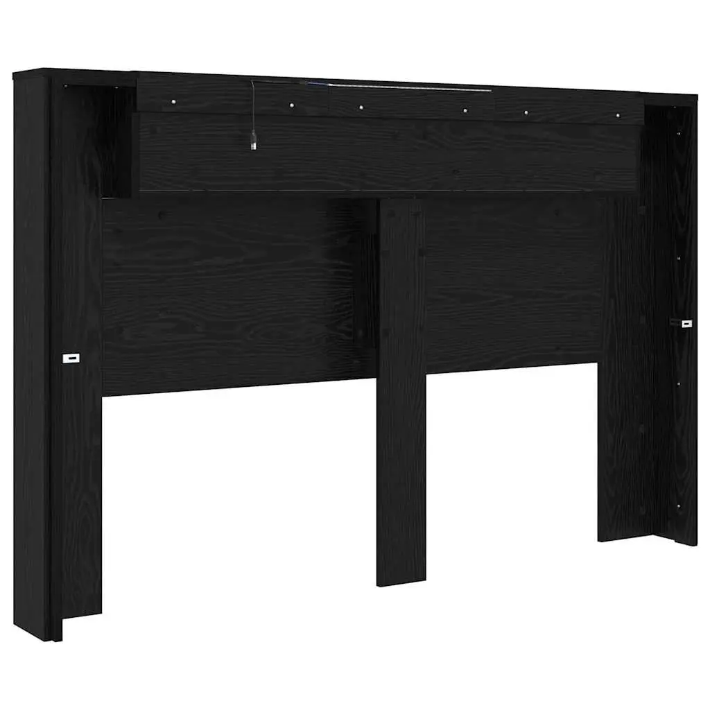 Storage Headboard with RGB LED Lights Black Engineered Wood