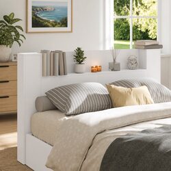 White Engineered Wood Storage Headboard with RGB LED Lights