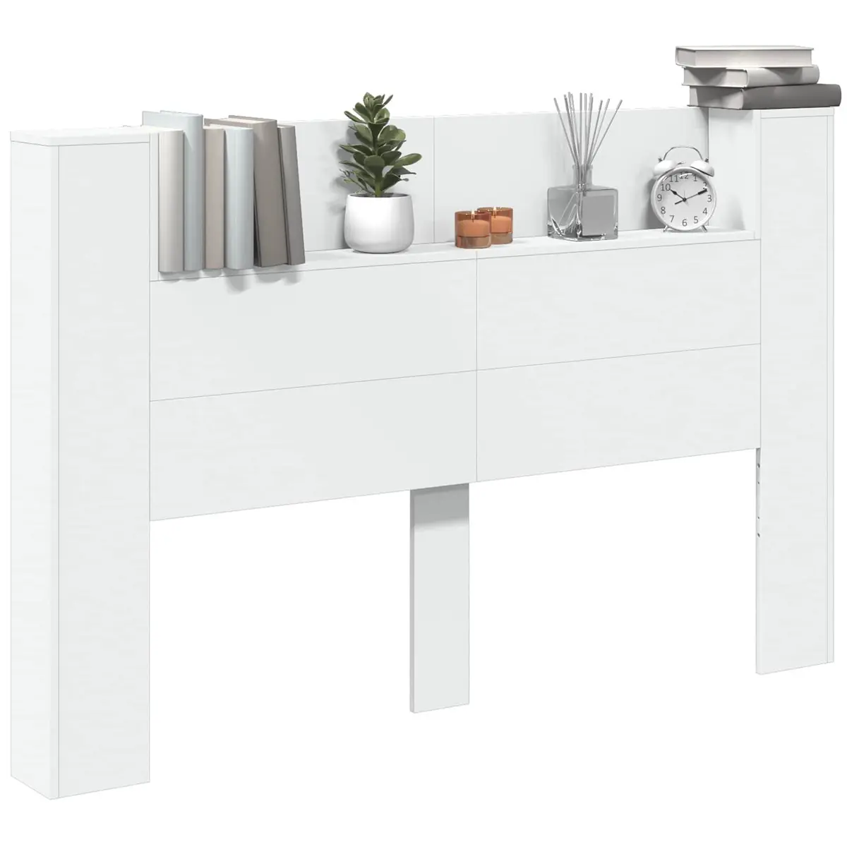 RGB LED Storage Headboard with Integrated Shelf White Engineered Wood Bedroom Furniture