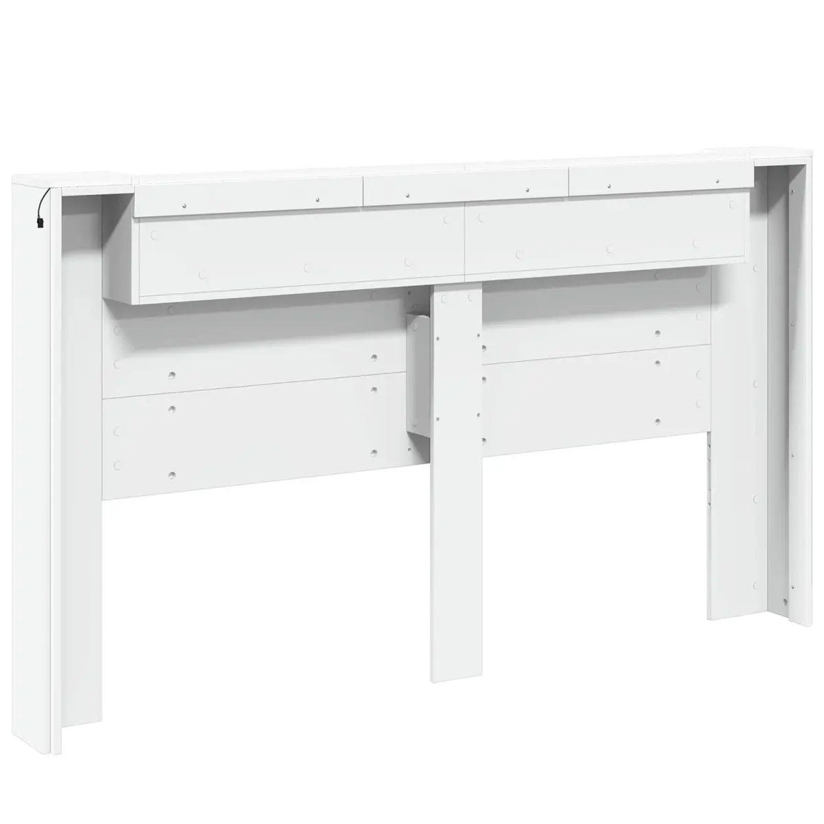 White Storage Headboard with RGB LED Lights Built-in Shelf Bedroom Furniture