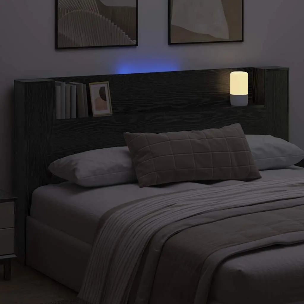 Storage Headboard with RGB LED Lights for Bedroom