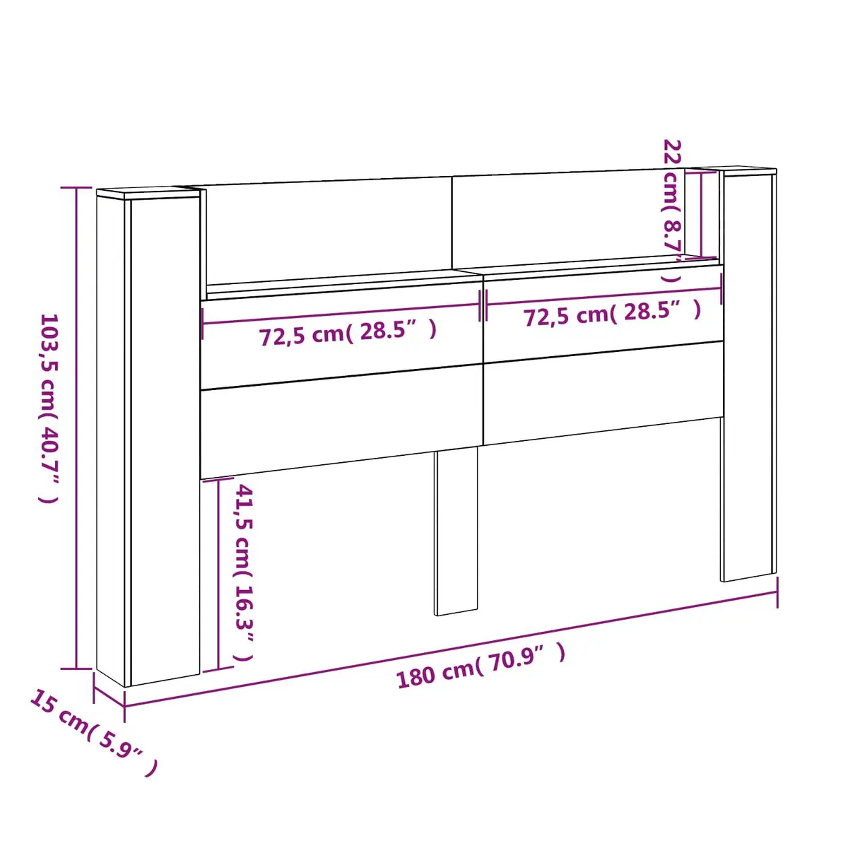 Brown Engineered Wood Storage Headboard with LED Lights