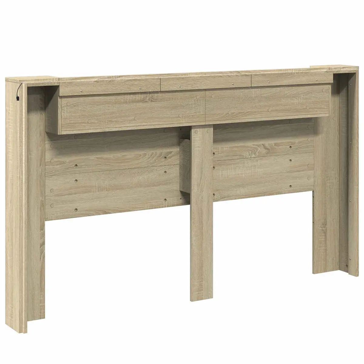 Brown Engineered Wood Storage Headboard with LED Lights