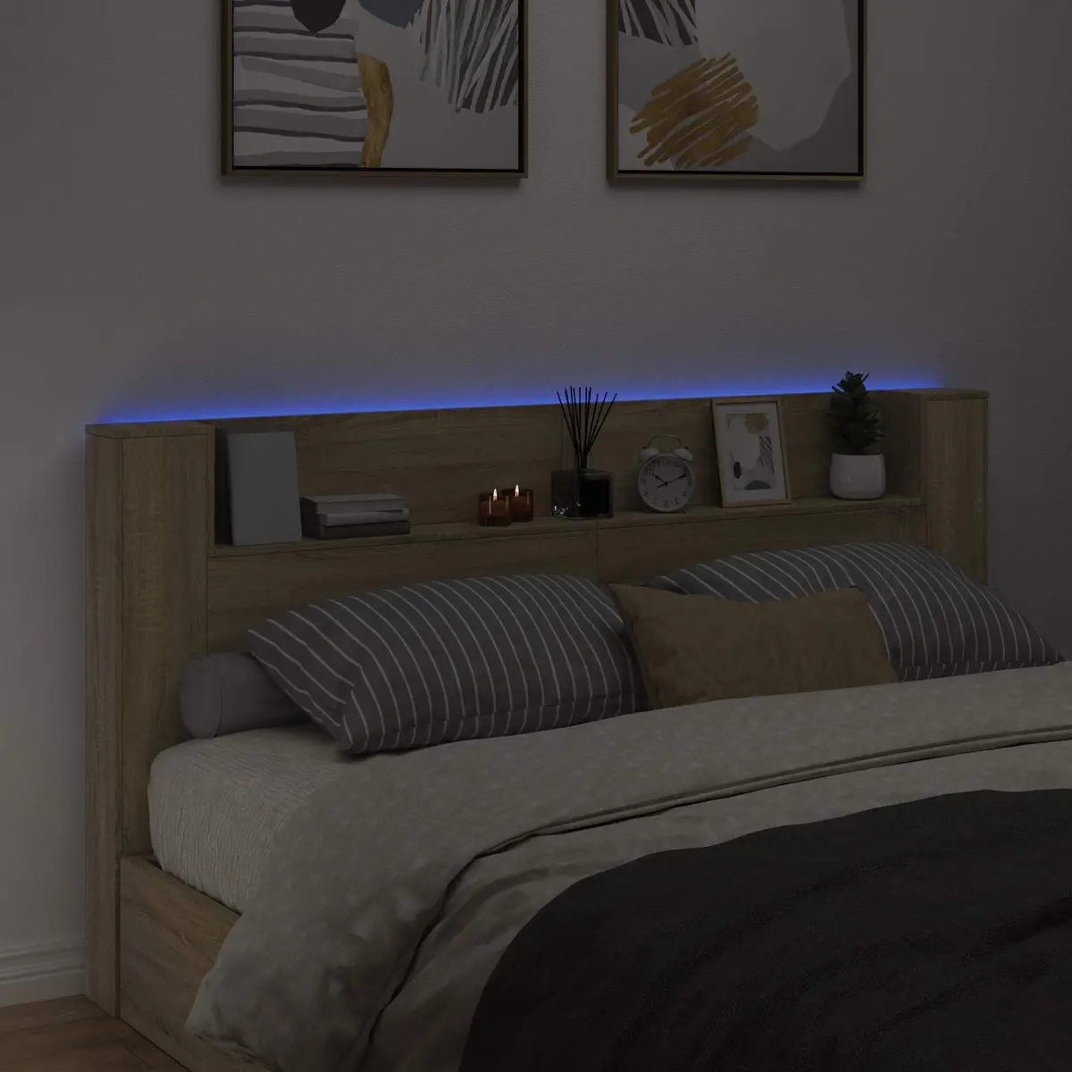 Storage Headboard with Adjustable RGB LED Lights