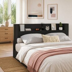 Storage Headboard with RGB LED Lights for Bedroom