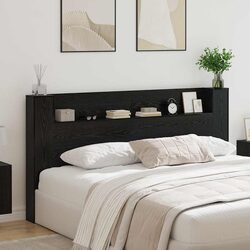 Storage Headboard with RGB LED Lights Black Engineered Wood Bedroom Shelf