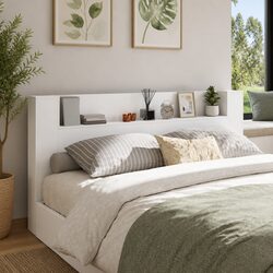 White Engineered Wood Storage Headboard with RGB LED Lights