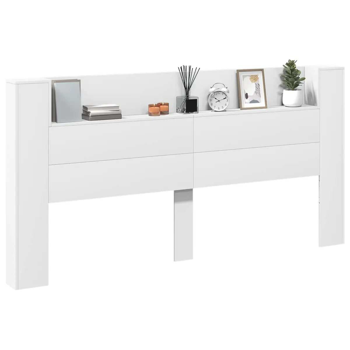 Storage Headboard White Engineered Wood with RGB LED Lights and Shelf