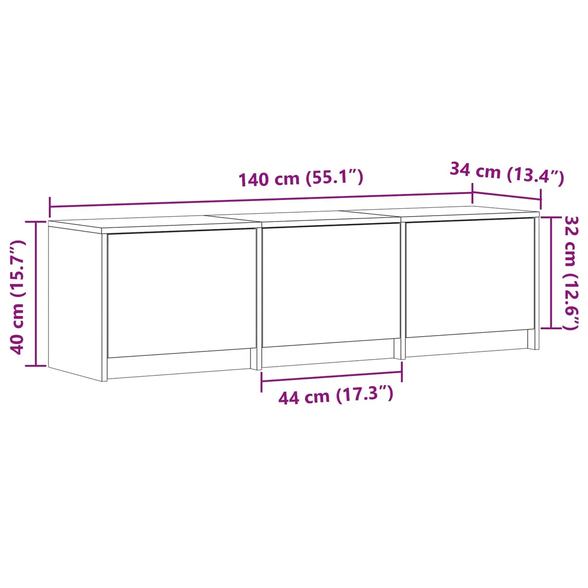 LED TV Cabinet White Engineered Wood Storage Unit with Adjustable Lights 140x34x40cm