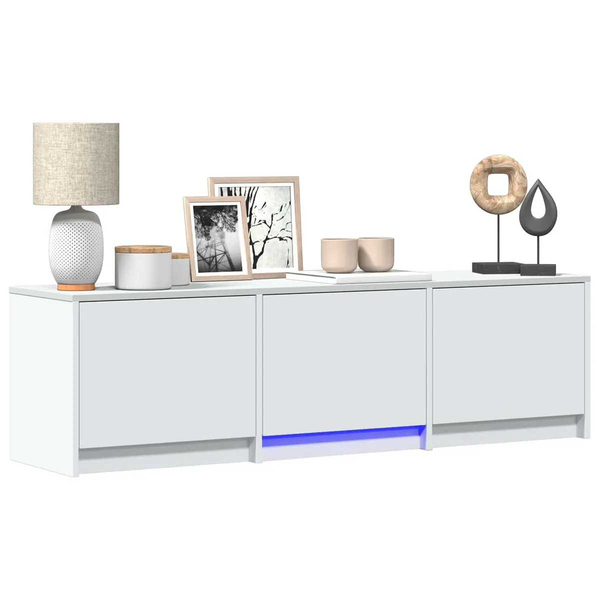 LED TV Cabinet White Engineered Wood Storage Unit with Adjustable Lights 140x34x40cm