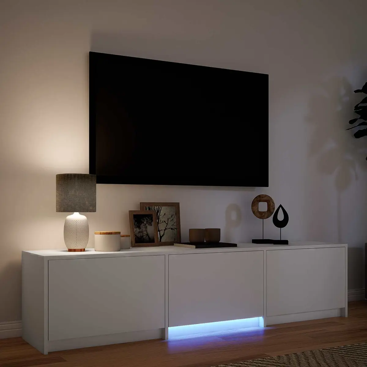165cm White TV Cabinet with Adjustable LED Lights