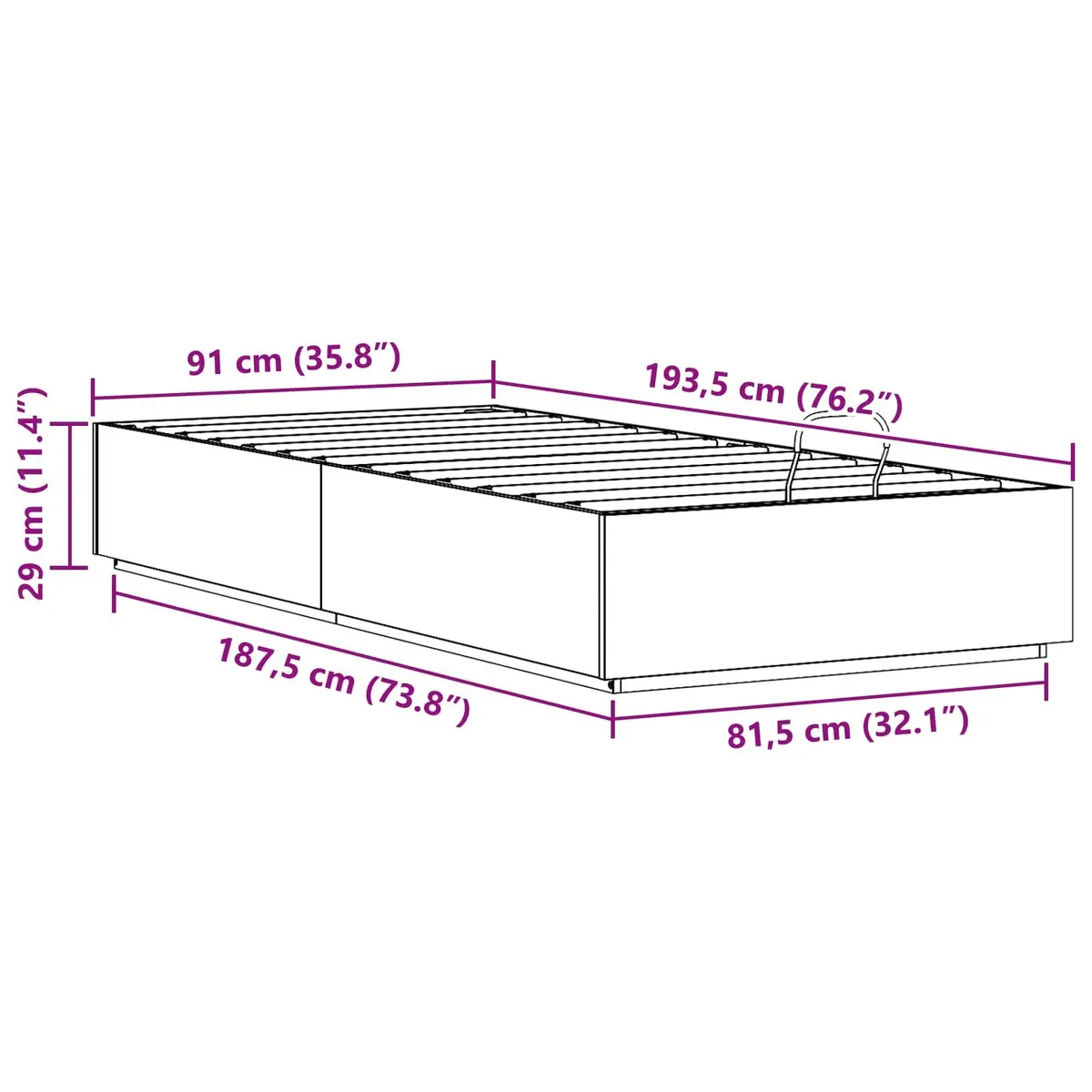 Ottoman Storage Bed Frame Solid Pine Wood Single Double Queen King Size