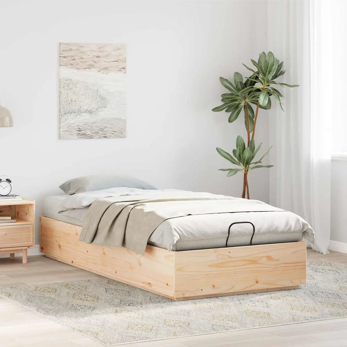 Ottoman Storage Bed Frame Solid Pine Wood Single Double Queen King Size
