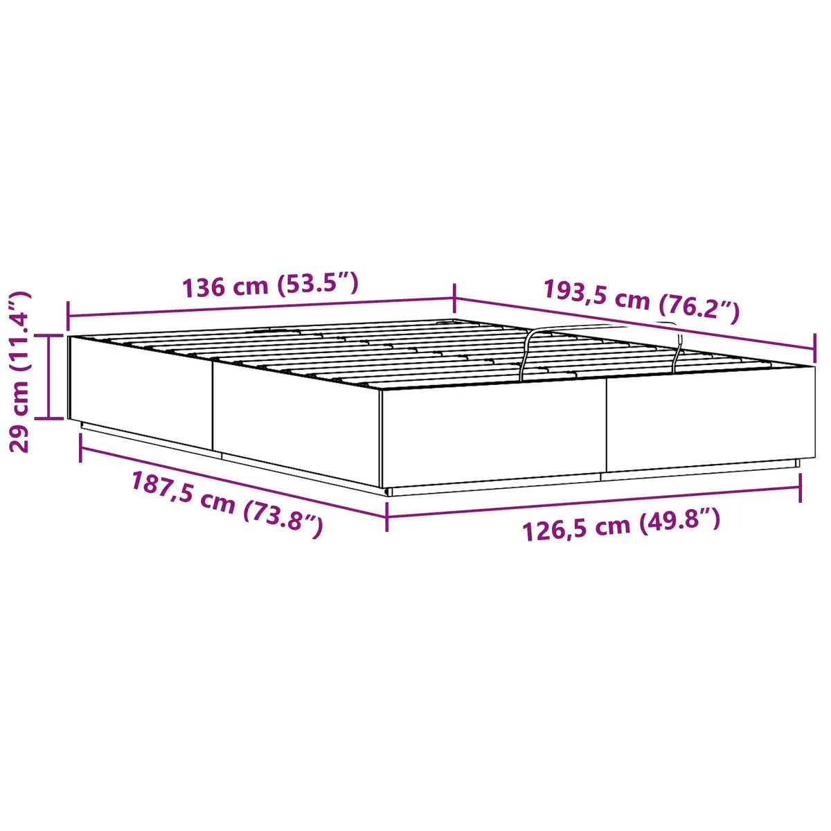 Ottoman Bed Frame with Storage Natural 135 x 190 cm Solid Pine Wood