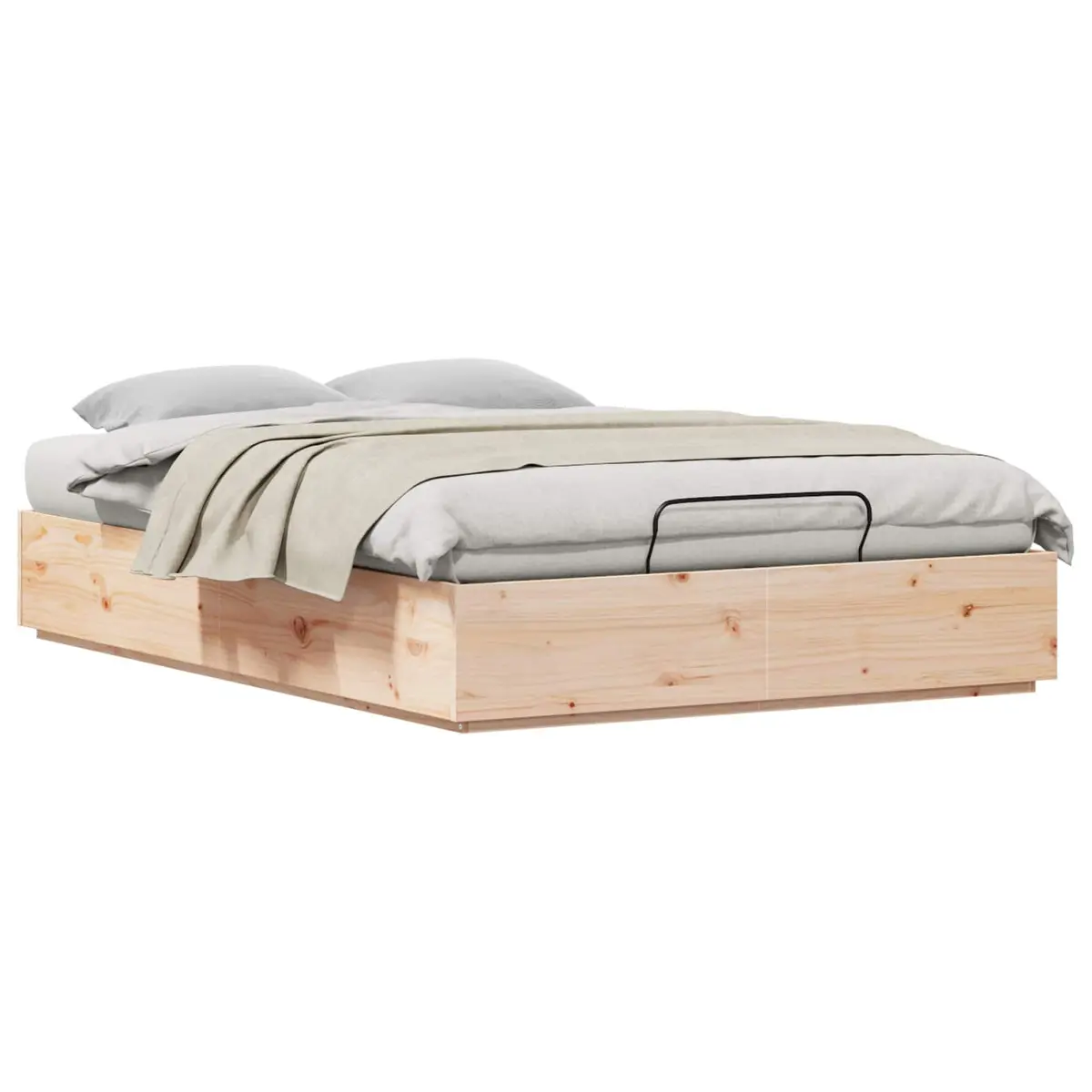 Ottoman Bed Frame with Storage Natural 135 x 190 cm Solid Pine Wood