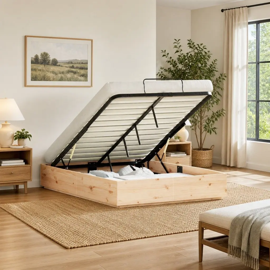Ottoman Bed Frame with Storage Brown 150 x 200 cm Solid Pine Wood